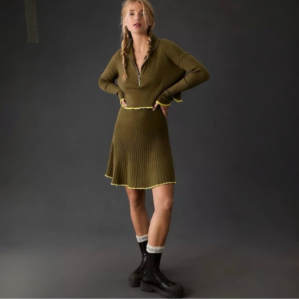 Daily Practice Anthropologie Miles Sweater Dress Green Sz S Ribbed‎ Gorpcore